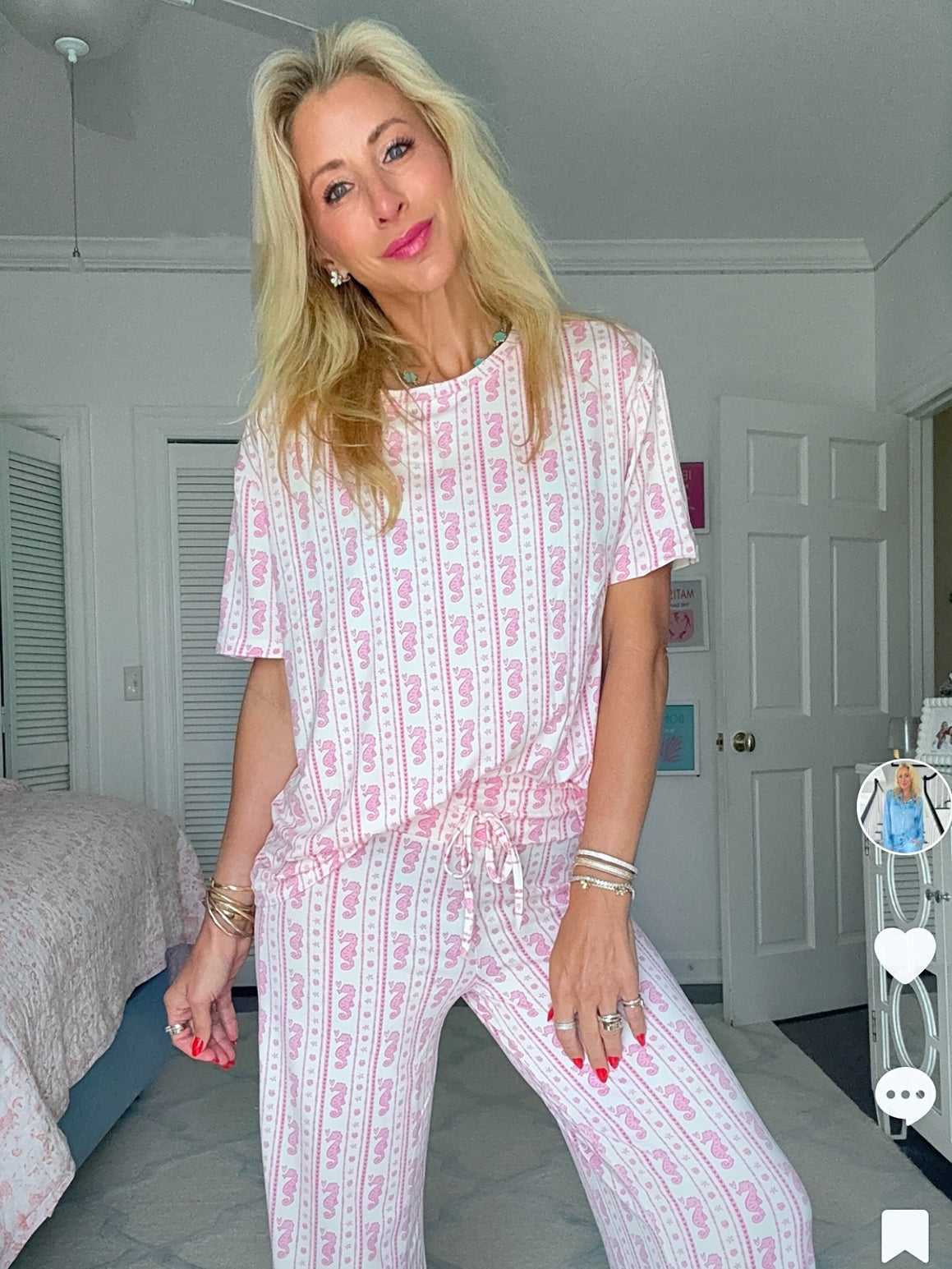 Seahorse Stripe Wide Leg Pajama Set