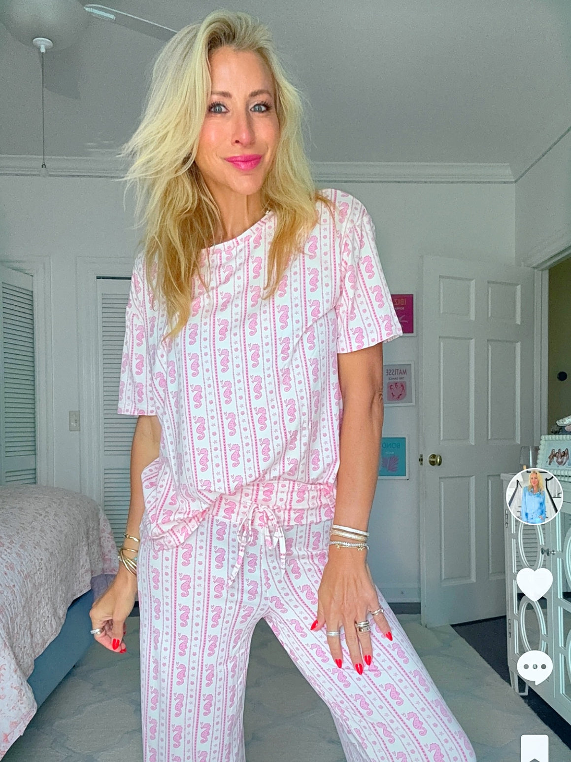 Seahorse Stripe Wide Leg Pajama Set