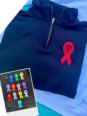 Awareness Ribbon Embroidered Black Quarter Zip Pullover