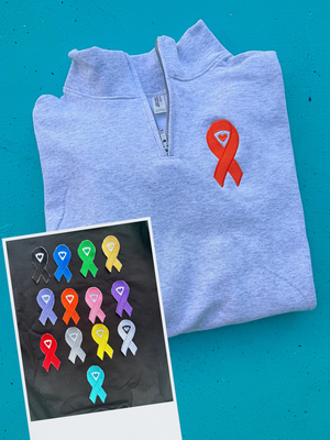 Awareness Ribbon Embroidered Ash Gray Quarter Zip Pullover