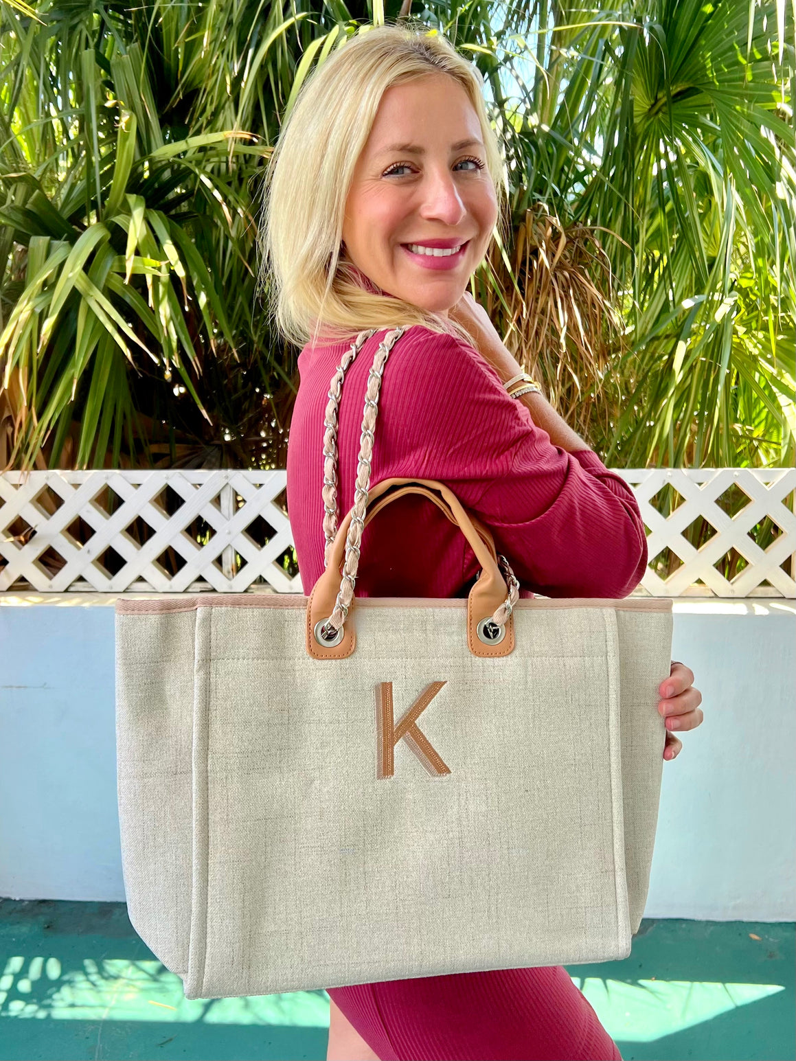 Coco Tweed Embroidered Initial Handbag