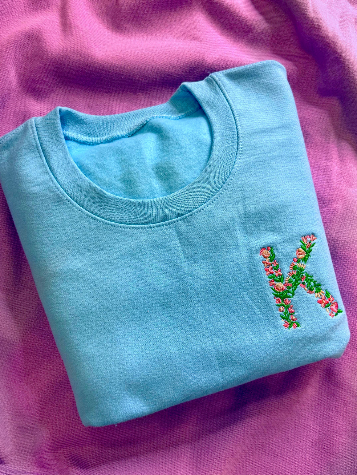Floral Embroidered Initial Sweatshirt (S-XL)