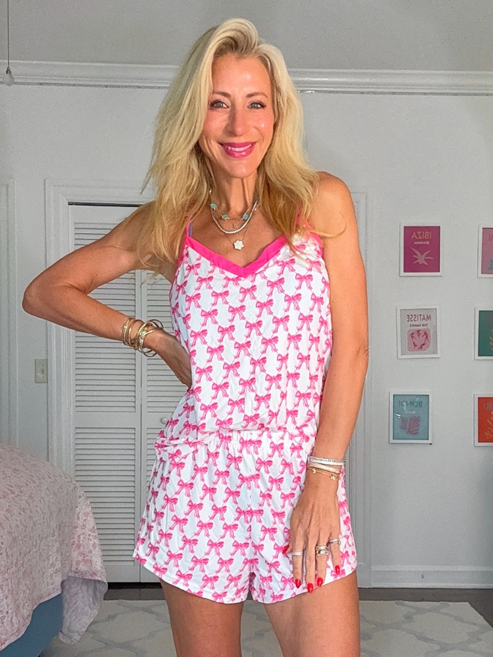 Hot Pink Bow Shorts Pajama Set