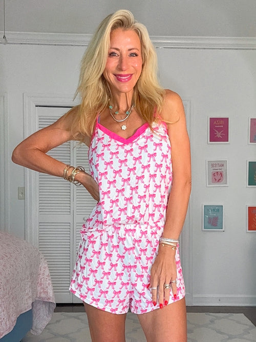 Hot Pink Bow Shorts Pajama Set