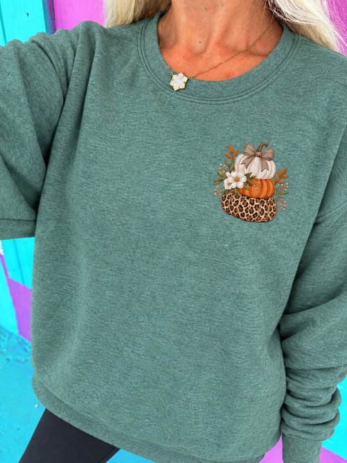 Leopard Pumpkin Embroidered Sweatshirt