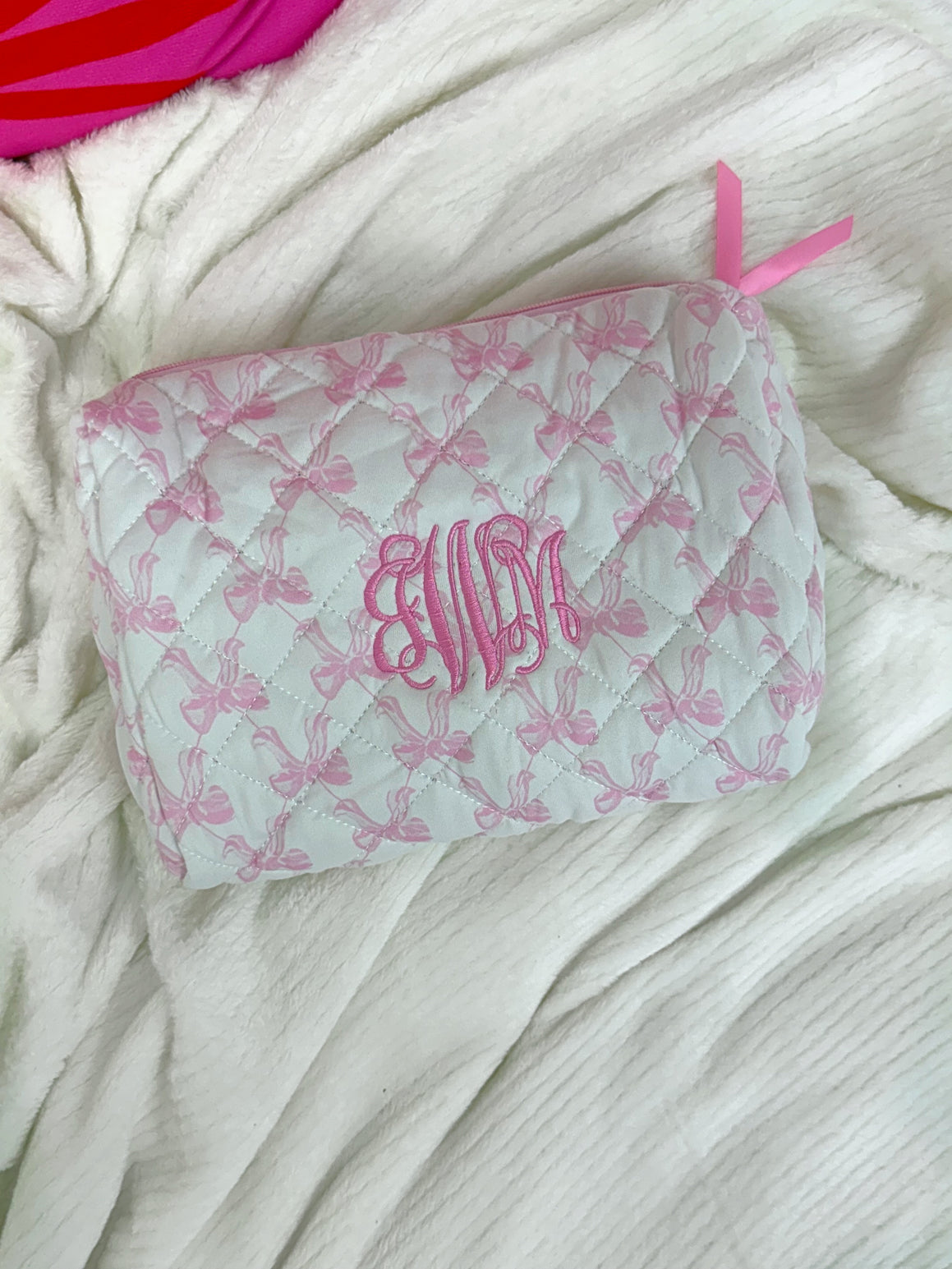 Pink Bow Embroidered Toiletry Bag