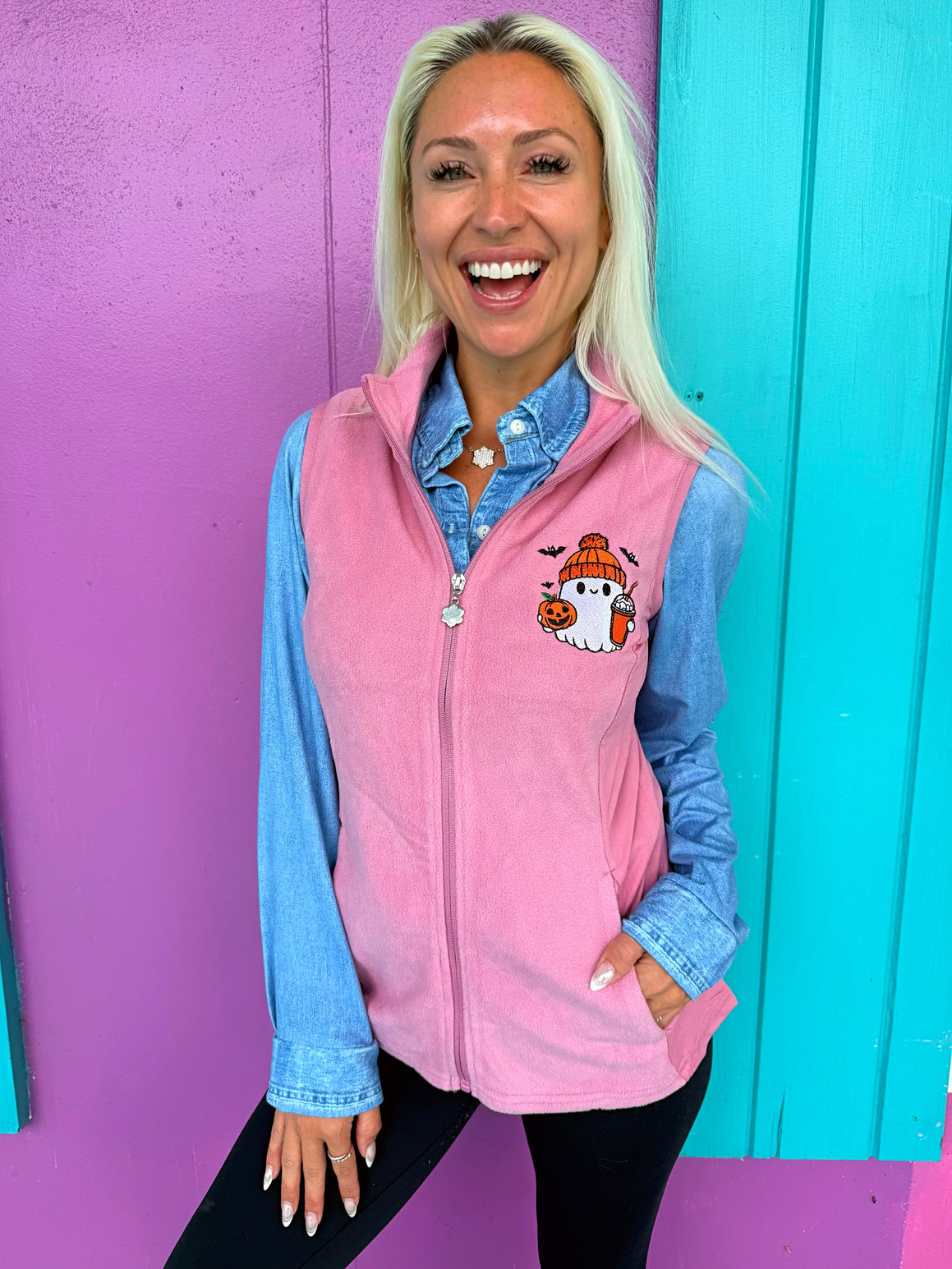 Spicy Ghost Embroidered Blush Vest