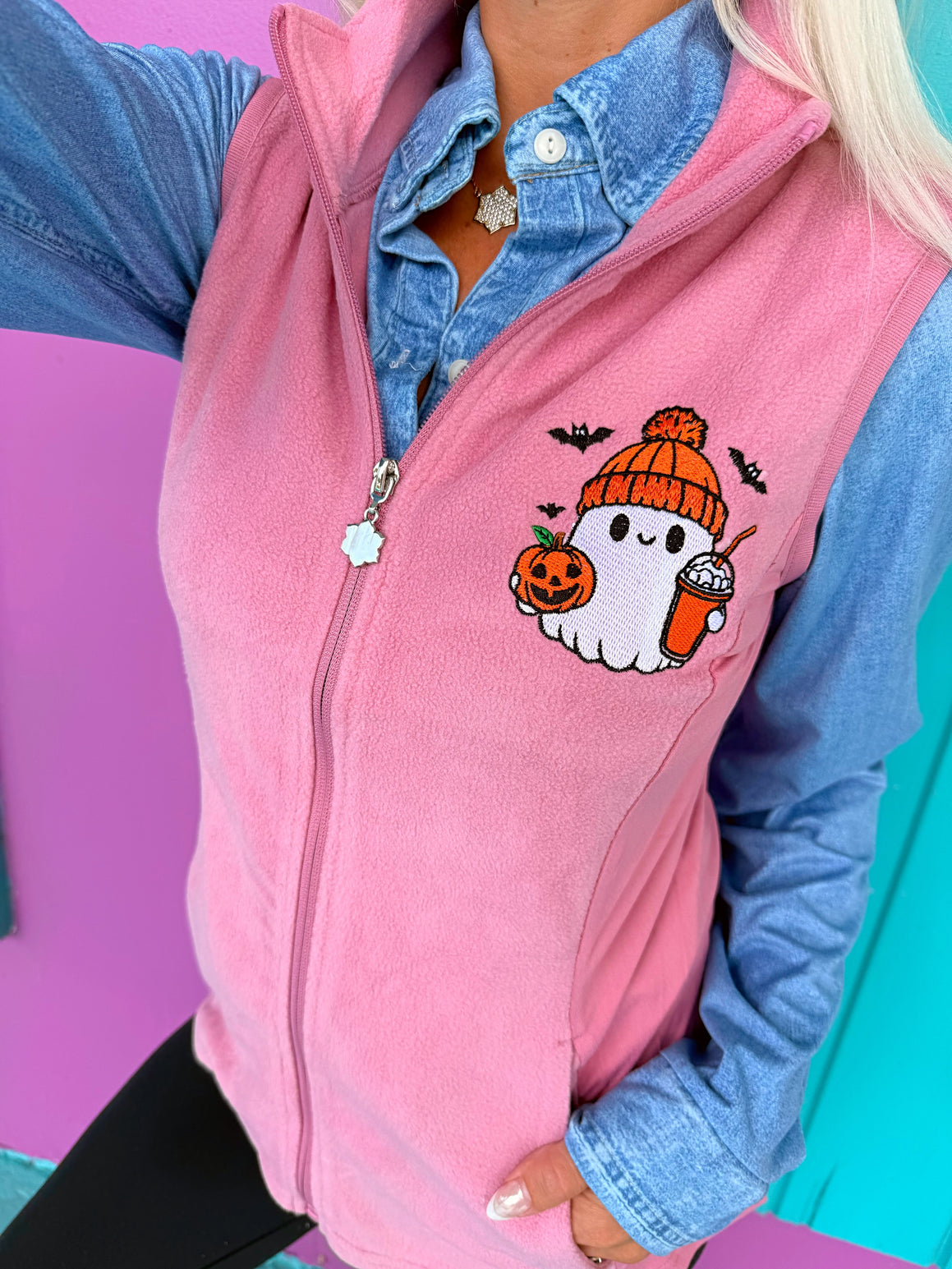Spicy Ghost Embroidered Blush Vest