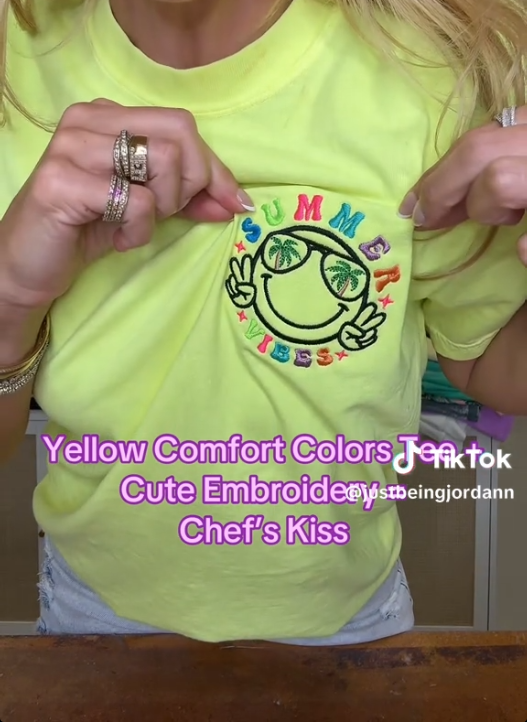 Summer Vibes Neon Yellow Embroidered Tee