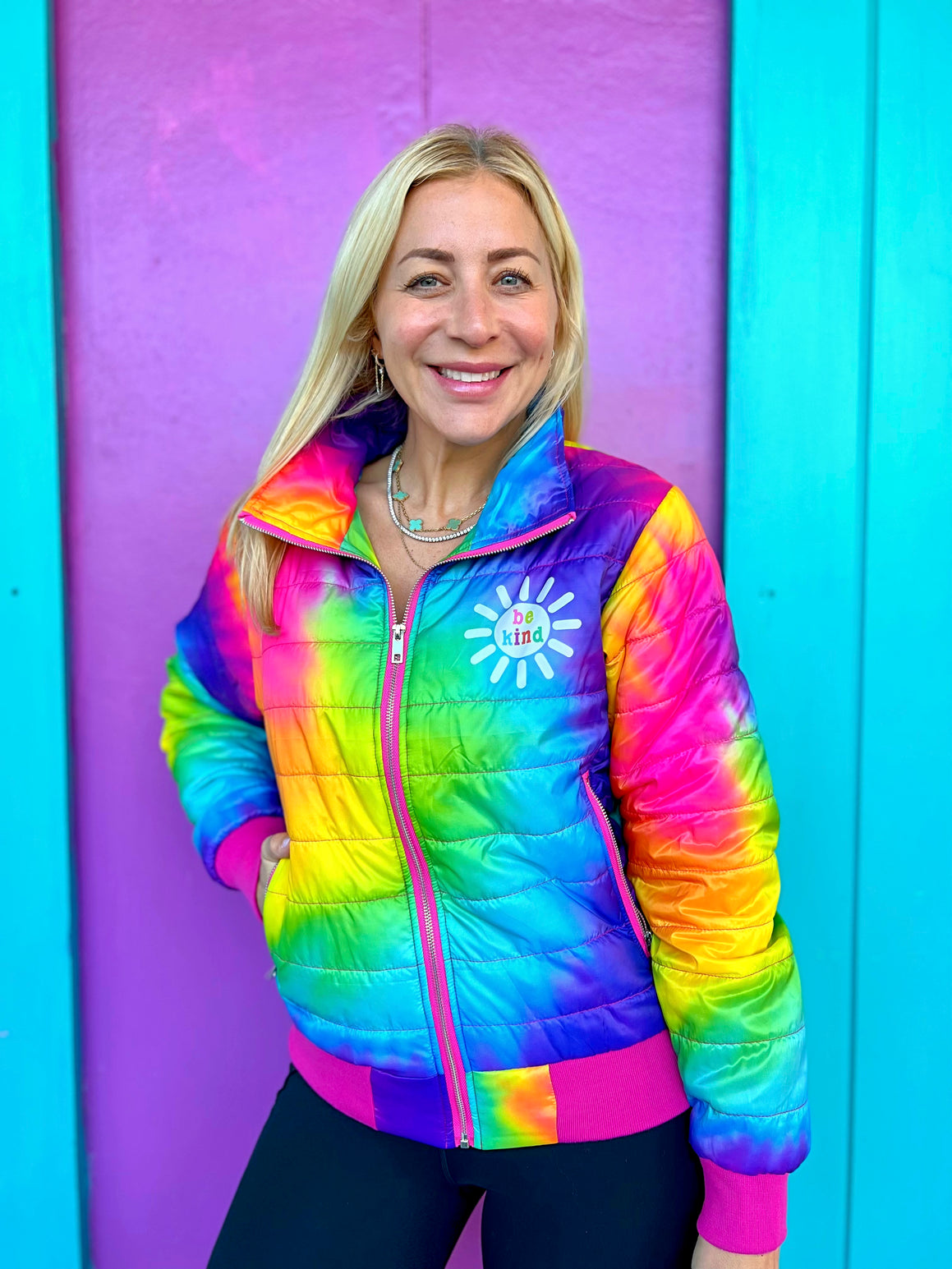 Rainbow puff jacket hotsell