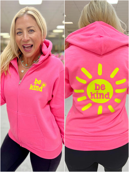 Be Kind Sunshine Pink Zip Up Hoodie