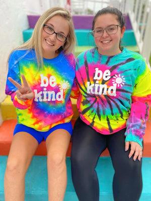 BE KIND ZIP UP HOODIE - NEON RAINBOW - Sunshine Sisters