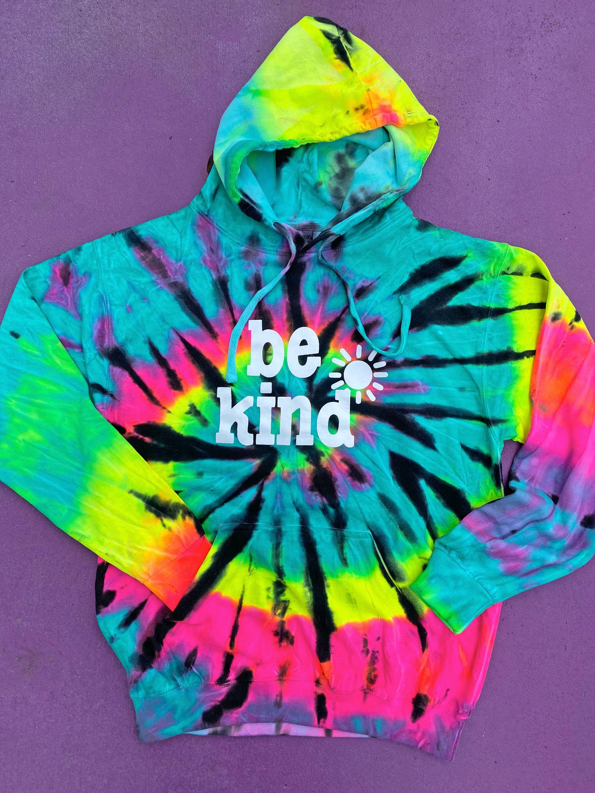Be Kind Tie Dye Hoodie - Rainbow Mint Black - Sunshine Sisters